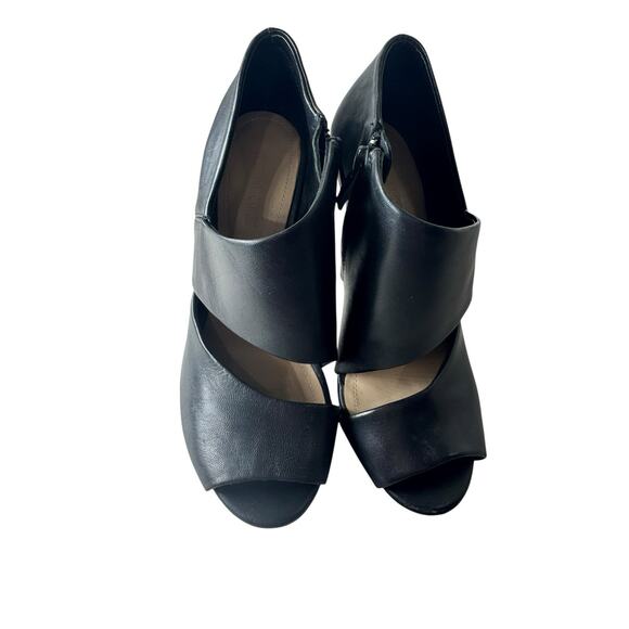 POUR LA VICTOIRE Yale Cut Away Bootie Stiletto 5.5 Black Leather Open Toe Heel - Picture 11 of 13